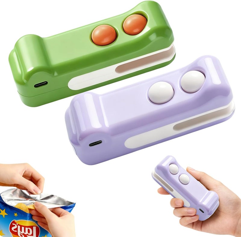 EuftEale 2-in-1 Rechargeable Mini Heat Sealer & Cutter,Mini Bag Sealer,Portable Handheld 2 in 1 Rechargeable Food Bag Sealer for Sealing and Cutting,Small Package Sealer for Chip Snack(Green+Purple) - Image 1